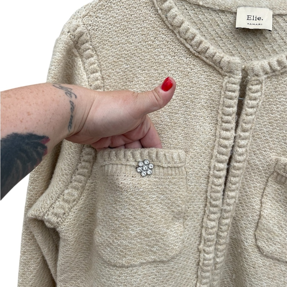 Elie Tahari EH424109 Oatmeal Heather Wool Blend Sweater - Picture 7 of 10